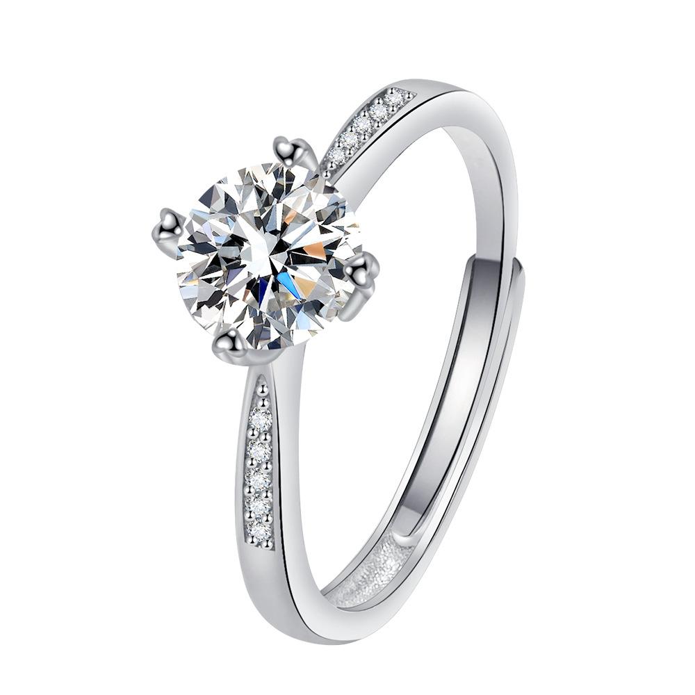 Moissanite Open Ring Female Simple and Light Luxury Four Claw Love 1 Karat Artificial Diamond Ring Rings