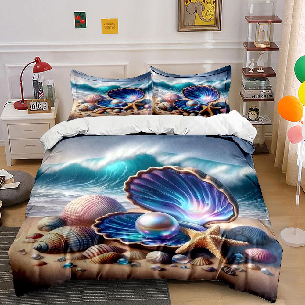 Seashells, pearl, starfish, ocean. Bedding sets Duvet cover sets Duvet covers Pillowcases(1*Duvet Cover 2*Pillowcases without duvet insert)
