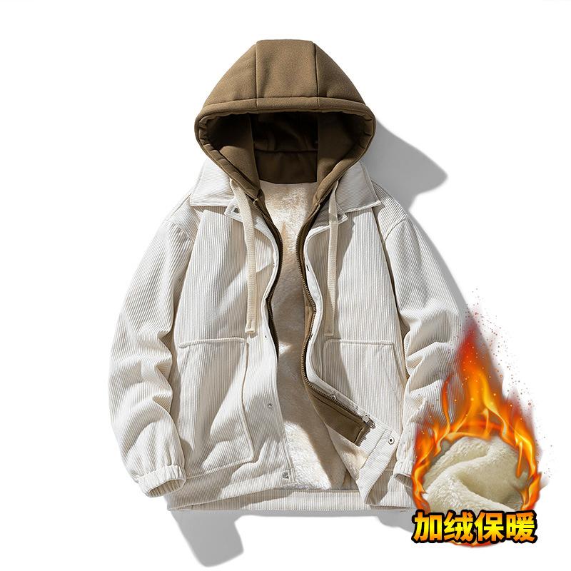 Куртка бейсбольная вельветовая мужская осенне-зимняя свободная флисовая утолщенная повседневная куртка с лацканами мужская одежда