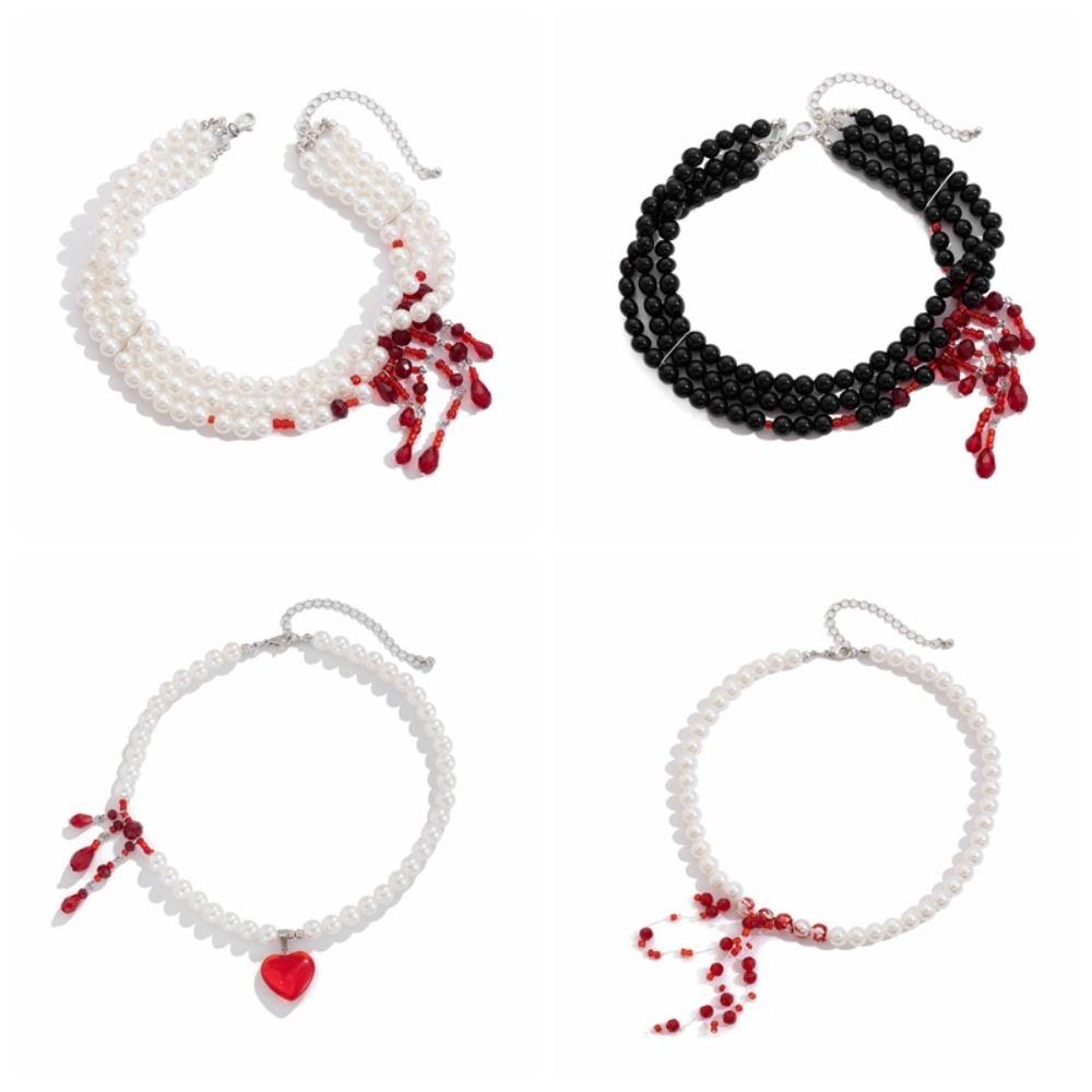 Multilayer Halloween Choker Imitation Crystal Beads Necklace Fashion Blood Drop Necklace Party