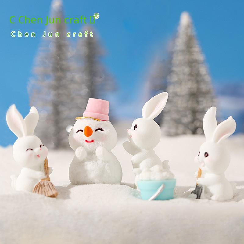 Delightful Resin Winter Snow Bunny Decor For Diy Miniature Wonderland