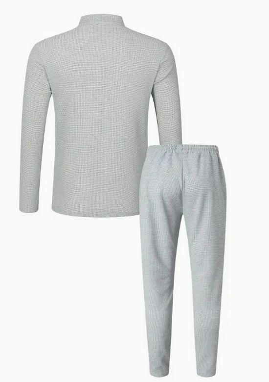 Мужской вафельный комплект Henley: длинные брюки и футболка с длинным рукавом - Повседневная одежда для весны и осени
