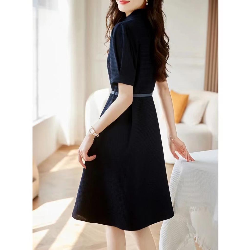 Новое летнее женское облегающее платье-кардиган с воротником-поло и поясом в вафельную клетку с короткими рукавами