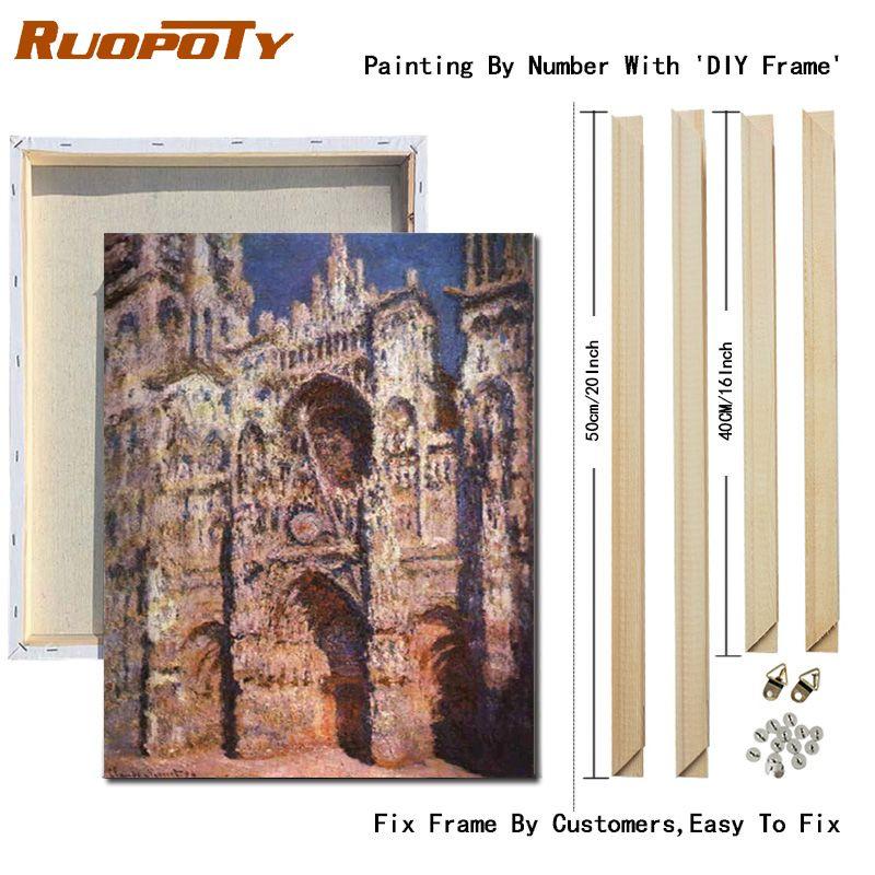RUOPOTY DIY Frame City Tower Landscape DIY Painting By Number Acrylic Wall Art Picture Hand Painted Oil Painting For Living Room Decor