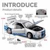 1/24 Skyline GTR R34 Статическая литая модель автомобиля Звук Свет Оттяжка Детализированные резиновые шины Настольное хобби Коллекционная модель Подарок для мальчиков