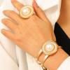 Opening Adjustable Twist Spiral Fried Dough Twists Metal Imitation Pearl Ring Bracelet Sets
