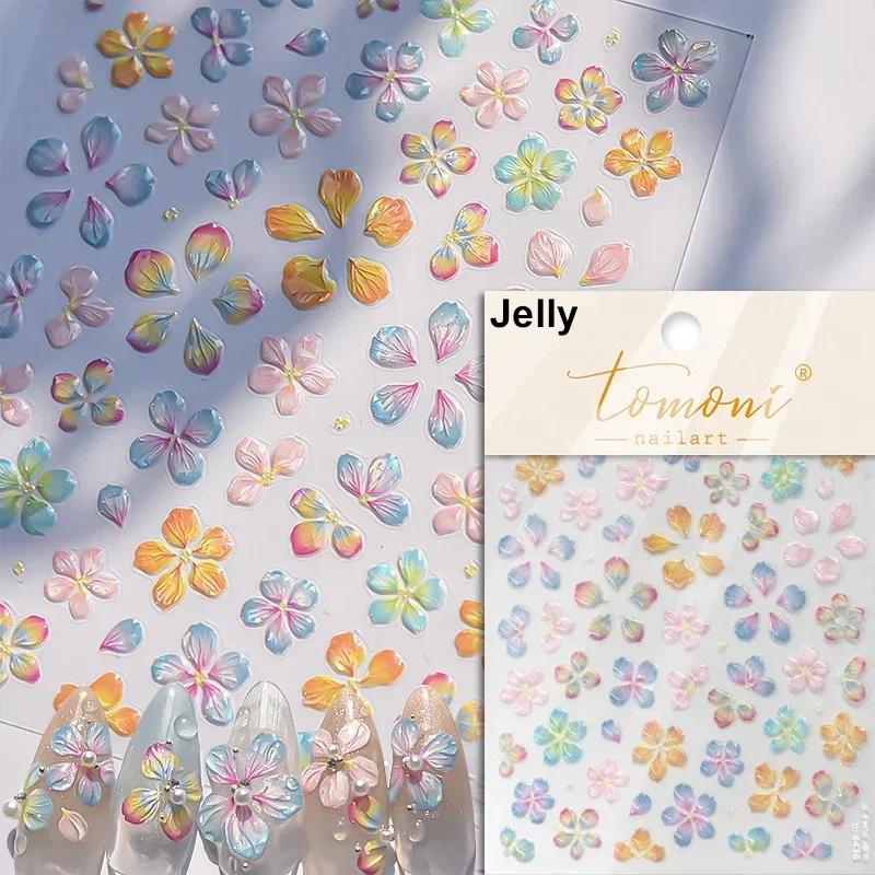 1pcs 5D Nail Art Stickers Soft Relief Freesia Peony Tulip Flower Embossed Mixed Petal Leaf Self Adhesive Nail Decorations