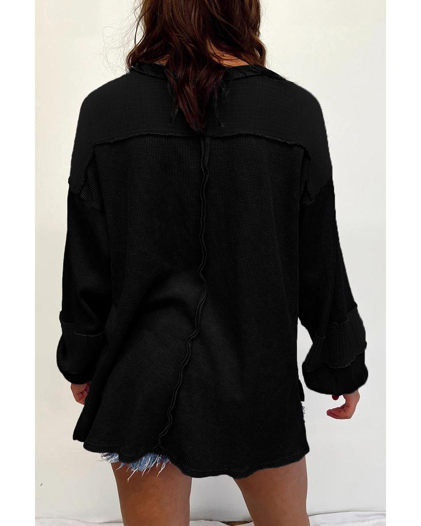 Azura Exchange Black Plus Size Exposed Seam Crinkle Patchwork Top