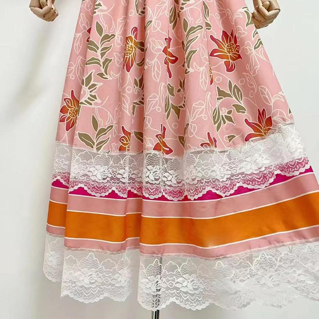 Australian Niche 2024 Spring Lightweight Printed Long Dress with Flutter Sleeves for Women