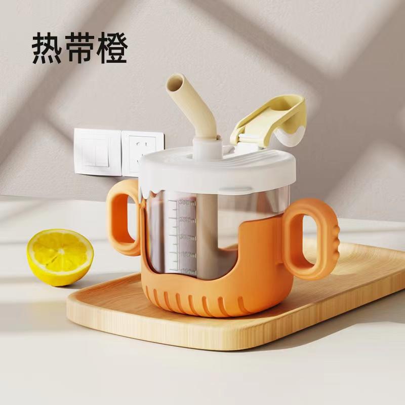 Baby Training Cup with Lid and Straw Free-flow Cup Transition Sippy Cup Open Cup with Handles Spill-Proof