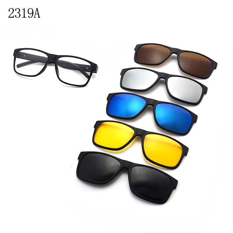 5 Lenes Magnet Clip Sunglasses Square Men Polarized Gray  Frame Custom Prescription Women Myopia Glasses