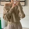 Khaki Vintage Pullover Knit Sweater Y2k Women Aesthetic Harajuku Elegant Long Sleeves Tops Korean Fashion Off Shoulder Clothes Spring Autumn