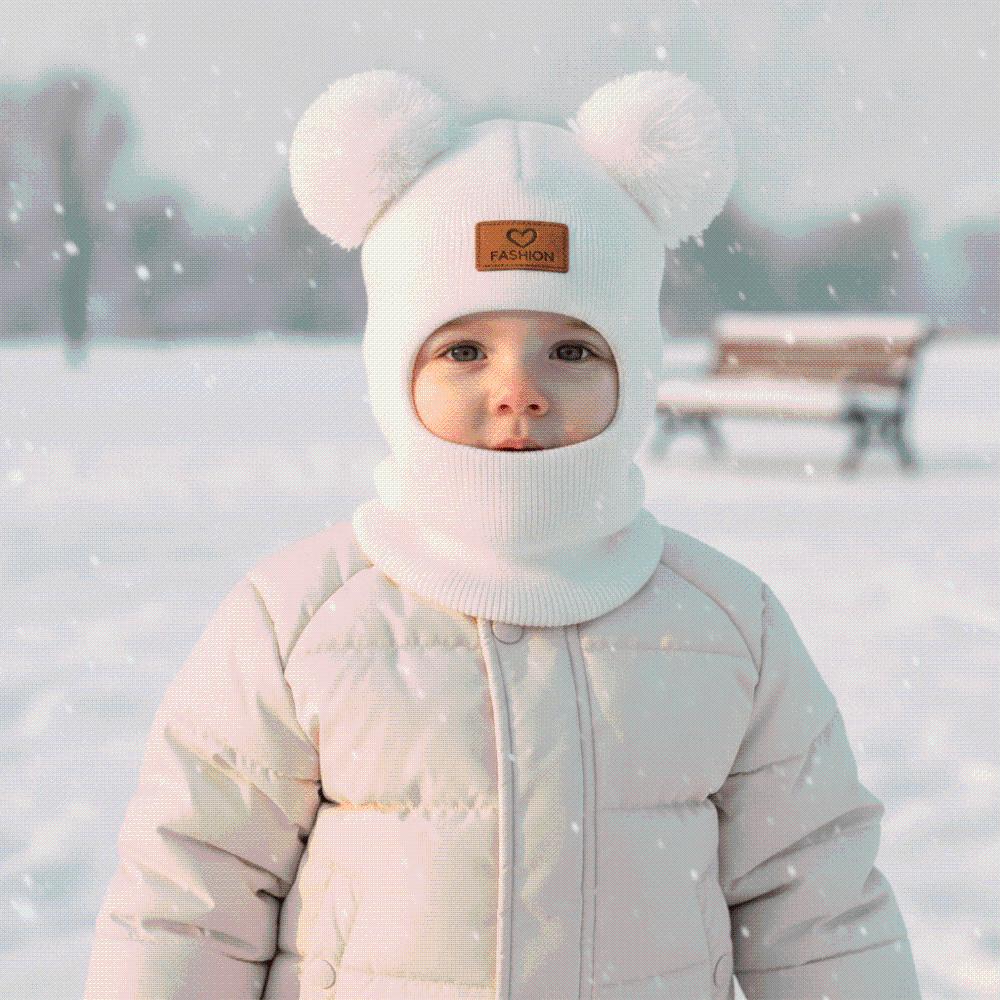 Solid Color Knit Beanie Thick Yarn Earflap Cap Hooded Scarf Winter Balaclava Snowy Day
