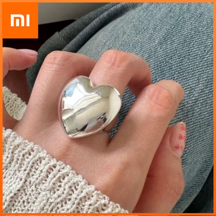 Xiaomi Кольца из стерлингового серебра 925 пробы для женщин Геометрические Тонкие ювелирные изделия Регулируемые по пальцу Простое Большое кольцо-сердце Для вечеринки Подарок на день рождения