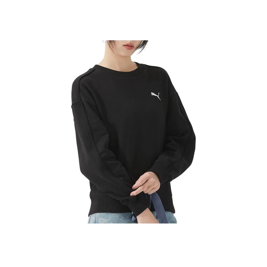 Puma Solid Color Casual Crew Neck Loose Long Sleeve Sweatshirt Women Sweatshirt Black 682159-01