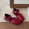 Sheepskin Version~ Genuine Leather Red Hollow Shallow Mouth with Mary Jane Single Shoes Women's Flat-bottomed Bag Head Women's Sandals