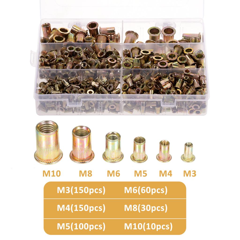 500PCS Rivet Nut Kit Metric Threaded Rivnut Assortment M3 M4 M5 M6 M8 M10