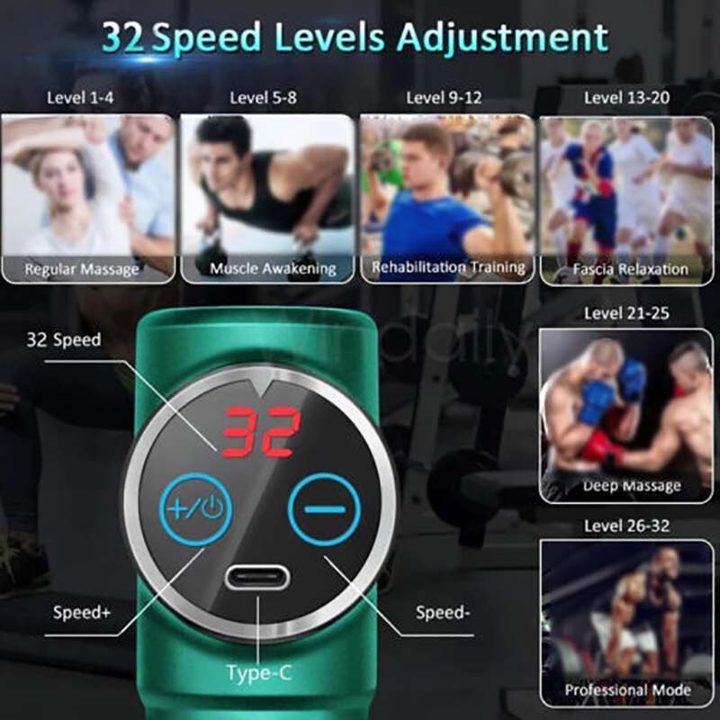 New LCD Touch Screen Massage Gun Mini 32 Speed Deep Tissue Percussion Muscle Massage Fascia Gun Pain Relief and Neck Vibrator Fitness