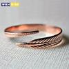 Vintage Pure Cooper Feather Wing Cuff Bangle for Men Women Fashion Punk Style Wristlet Party Jewelry Gifts