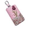 Flower Flower Remote Key Bag Leather Crystal  Keychains Key Cover  Car Accessories