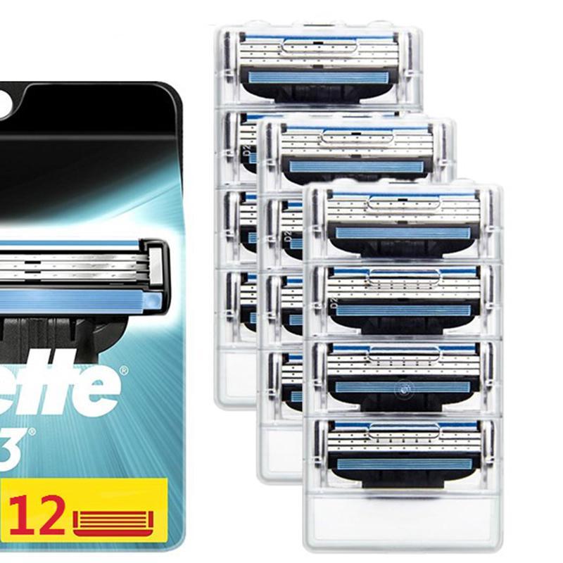 New 12 Pcs Gillettee Mache 3 Blade Men Shaving Cassettes Shaving Replaceable Razor Blades