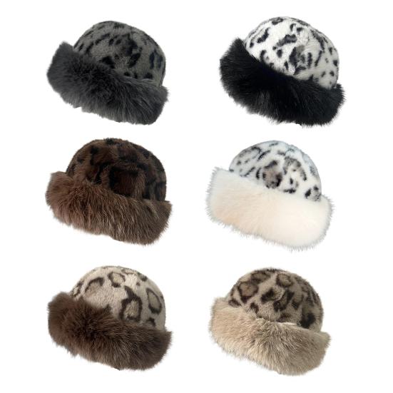 Winter Hat Leopard Print Thickened Warm Plush Hat Cold-proof Windproof Headwear Cold Weather Accessory