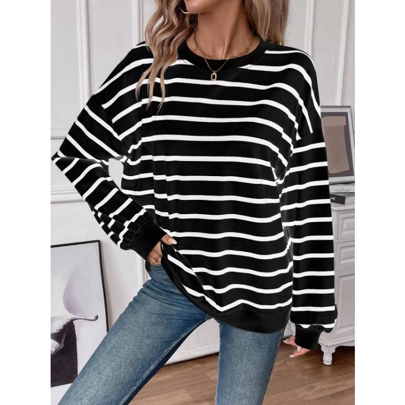Women S Long Sleeve Striped Loose Fit Crew Neck Casual Sweatshirt