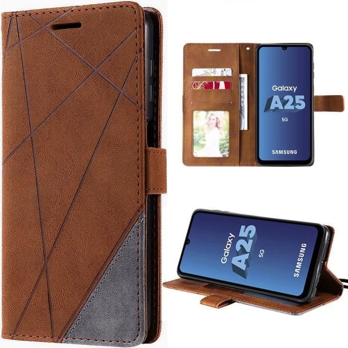 Coque de protection - BOOLING - pour Samsung Galaxy A25 5G - Marron - Antichoc - Poche à Cartes