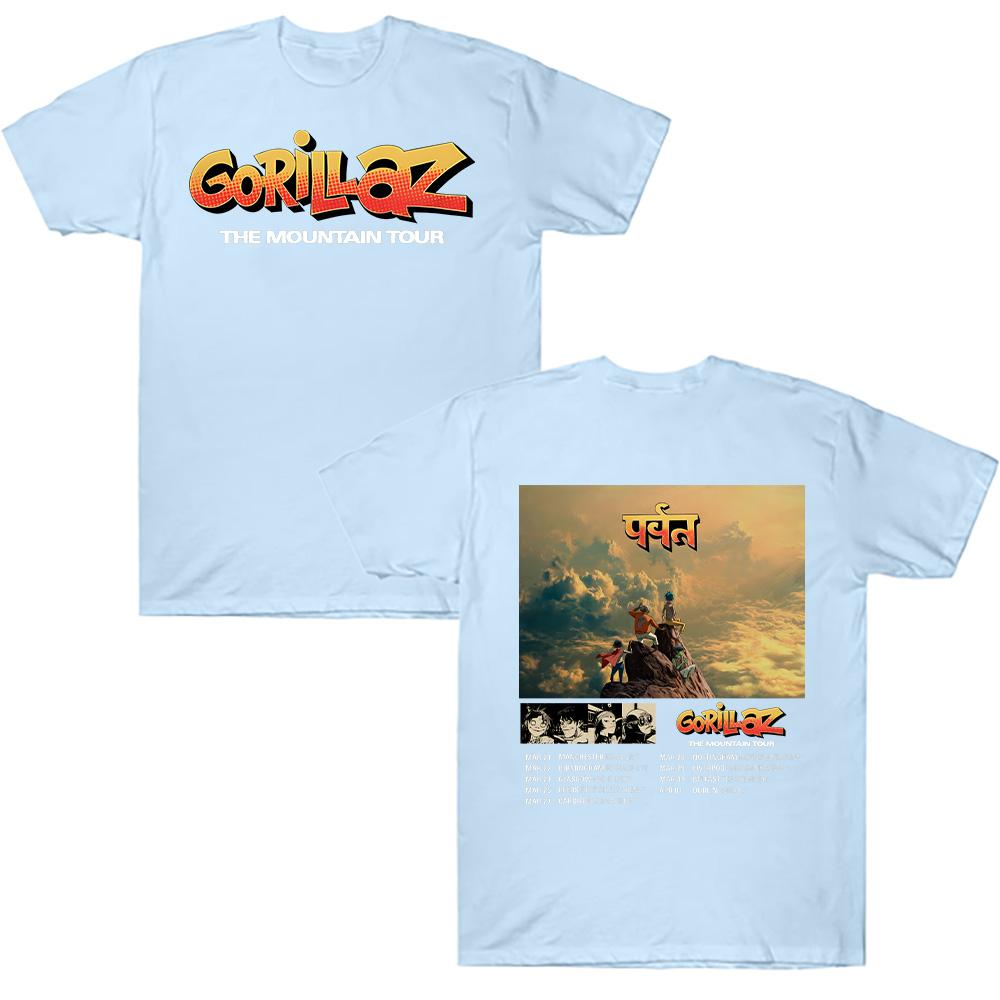 Хлопковые футболки Gorillazs The Mountain Tour Футболка Уличная Музыкальная Группа Панк-рок Y2K Футболка Унисекс Летняя Высокое Качество Повседневная Одежда