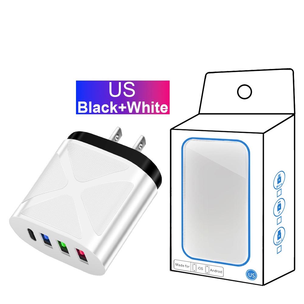 Multi-Port Travel Charger: 3 USB, Type-C, 5V2.4A EU/US/UK Standards