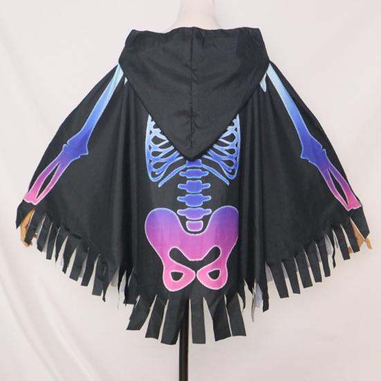 Halloween Skeleton Poncho Hooded Skeleton Cape Halloween Party Costume Cosplay Outfit for Kids Adults