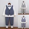 1 To 8 Y Children Clothing Set Autumn Casual Splicing Fake Two Pieces Baby Boys Birthday Suit Blue Fashion Print Toddler Outfits
