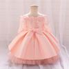 Fluffy Flower Wedding Kids Dress For Girl Elegant Pink 1st Birthday Princess Tutu Prom Party Dresses Child Bow Lace Evening Gown