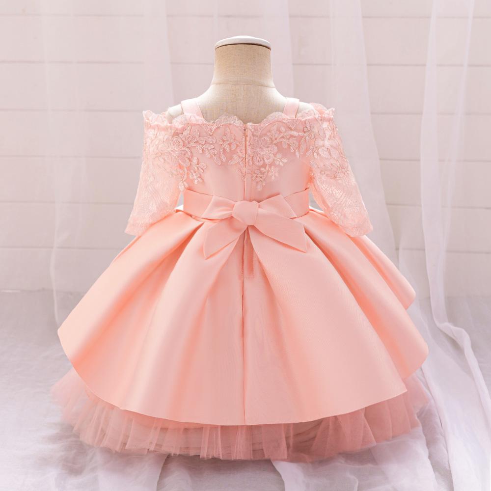 Fluffy Flower Wedding Kids Dress For Girl Elegant Pink 1st Birthday Princess Tutu Prom Party Dresses Child Bow Lace Evening Gown