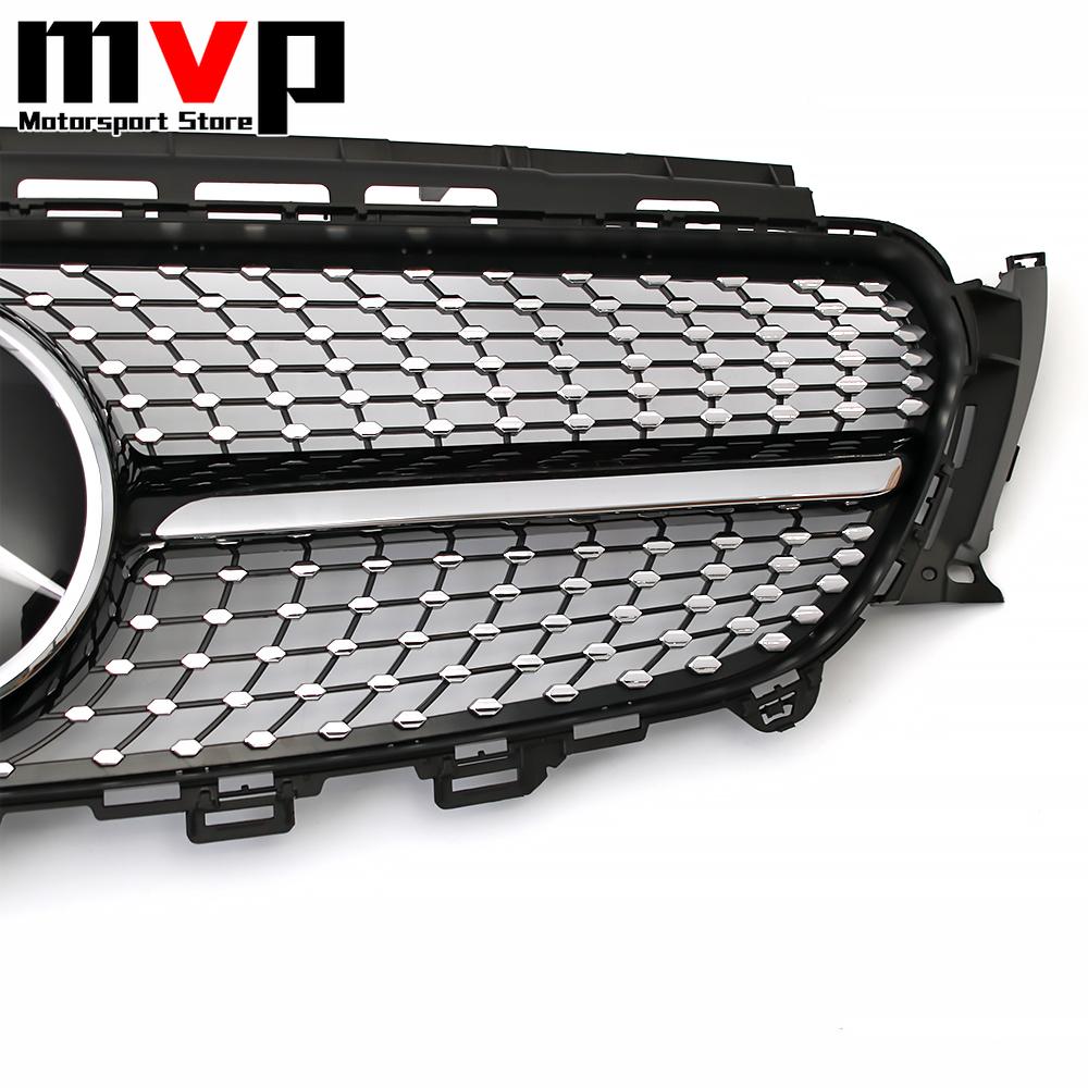 FCM5 Diamonds Style Racing Grille With Car Front Bumper Grill Silver Border Mirror 3D Emblem Logo For Mercedes Benz E W213 16-20 E300