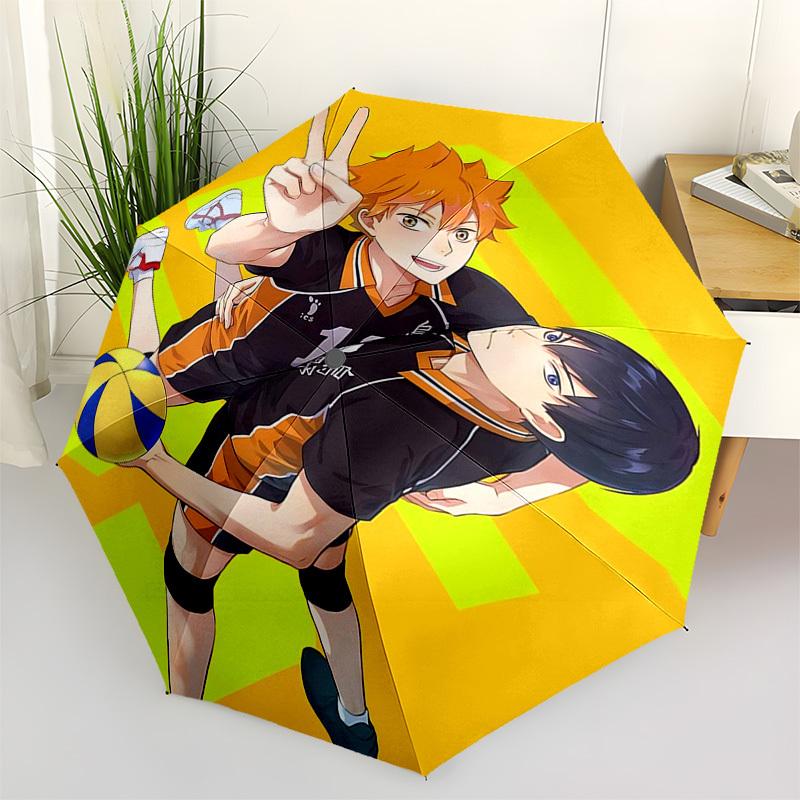 1pc Haikyuu! Kuroo Tetsurou & Hinata Shoyo Volleyball Team Auto-Folding Umbrella Portable 3-Fold Design, 8-Rib Iron Frame Outdoor Umbrella, Perfect Gi