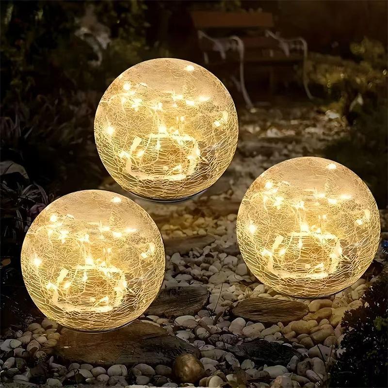Solar Powered Cracked Glass Ground Stake Light Bright Soft Light For Garden Patio Camping Decor