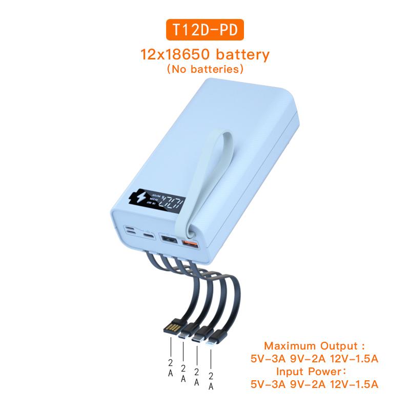 T12D 18650 DIY Power Bank Base с кабелем Micro USB Type C, фонариком, чехлом для быстрого Power Bank 18650, держателем для аккумулятора, зарядным устройством