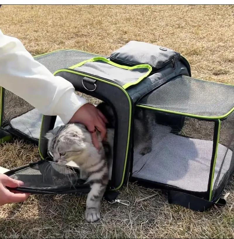 Большая вместительная переноска для кошек Cat Pet Airlines, светоотражающая лента, расширяемая складная мягкая переноска для собак