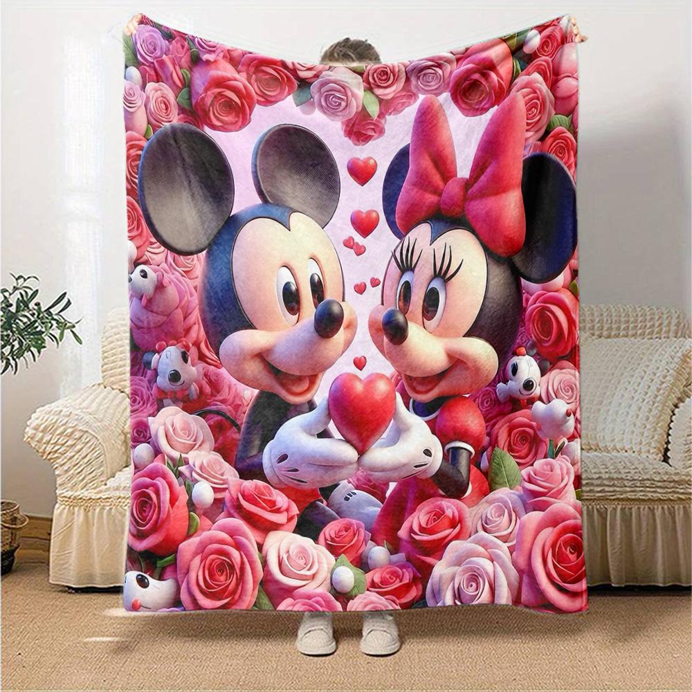 1pc Mickey and Minnie make a heart shape with their hands blanket Lightweight Flannel Throw for Sofa Bed Travel Camping Livingroom Office