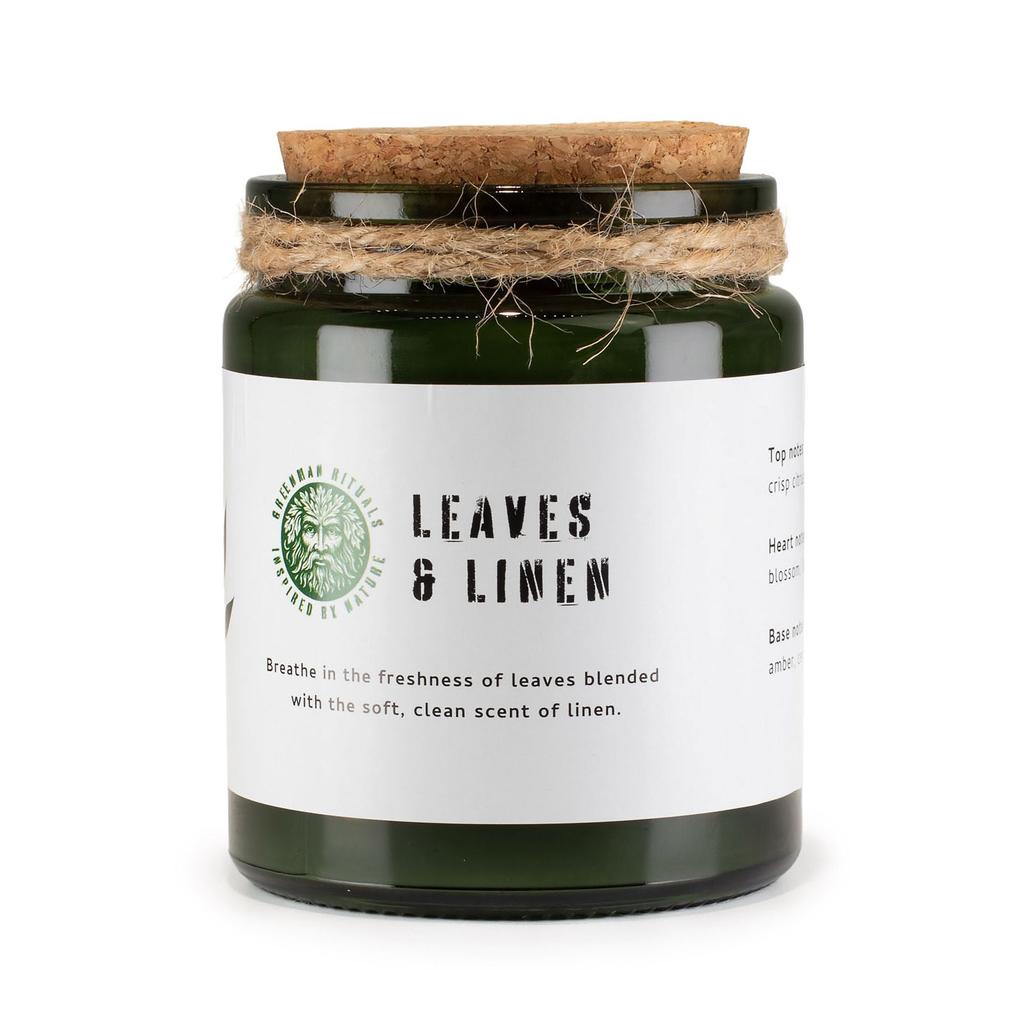 Greenman Woodwick Soy Candle – Leaves and Linen