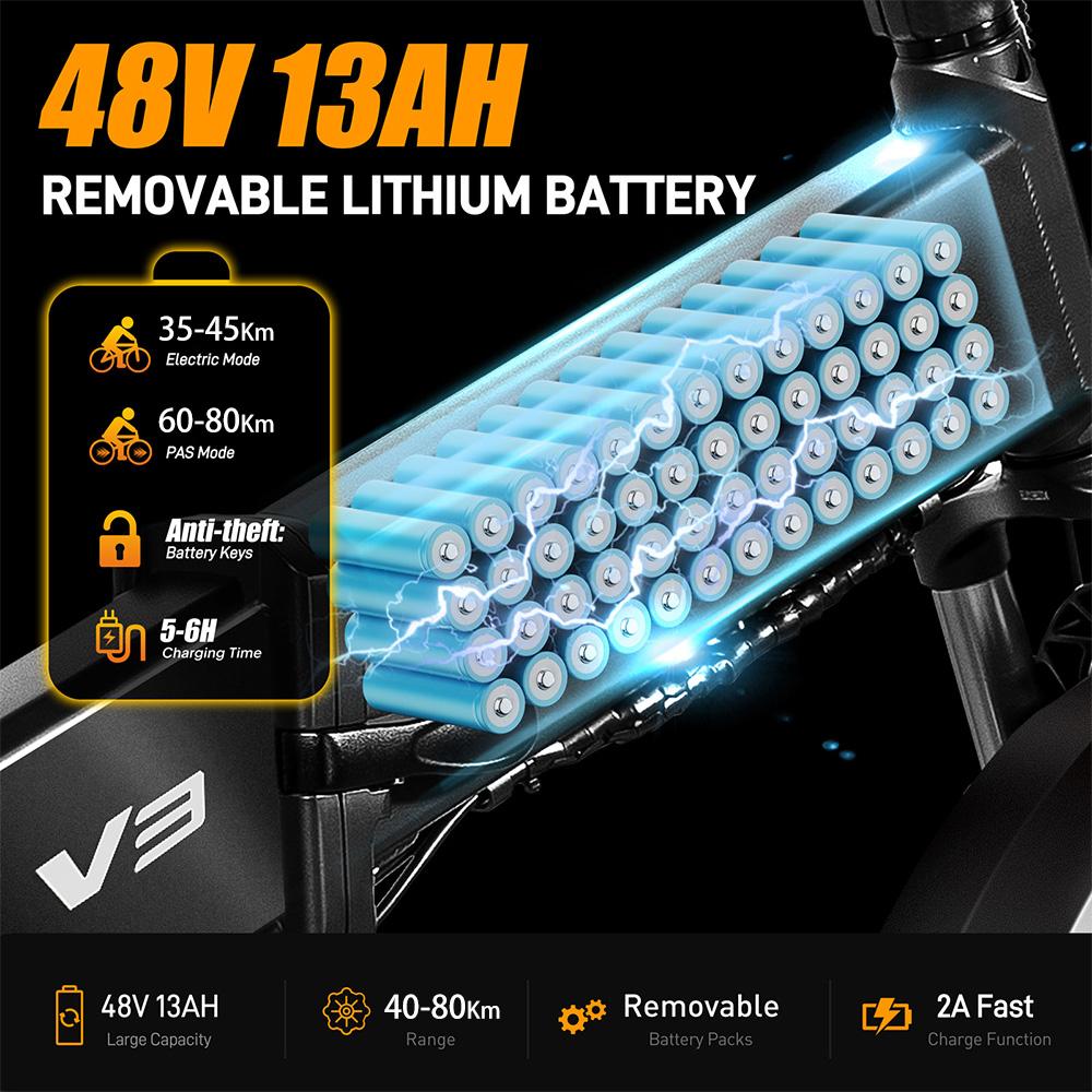 Электровелосипед Vitilan V3 Пиковая мощность двигателя 1200 Вт 20-дюймовые широкие шины Складной электровелосипед Для взрослых 48 В 13 Ач ЖК-дисплей 7 скоростей