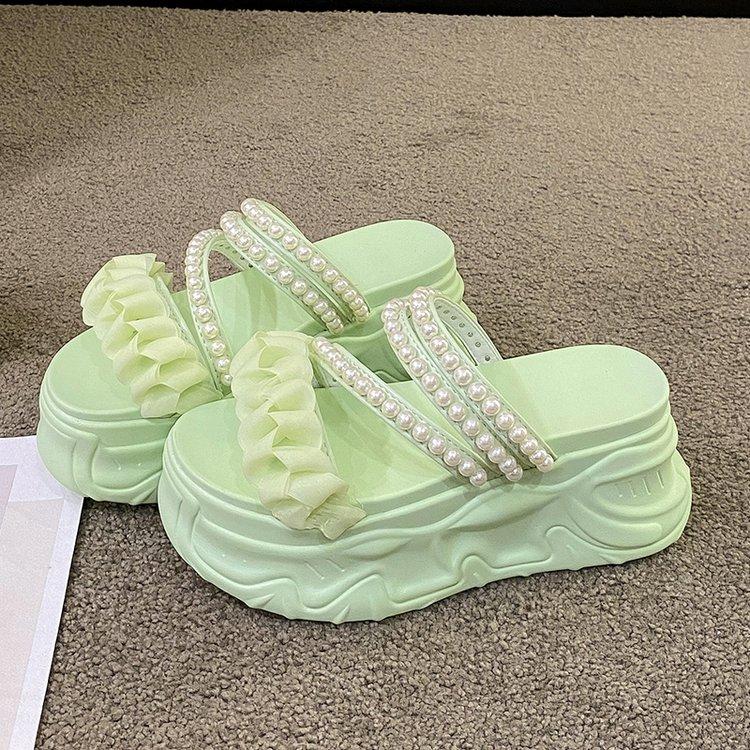 Модные сандалии Fairy Style Pearl Two Wear, модные универсальные тапочки из бисквита на толстой подошве для внешнего ношения, размер плюс 40