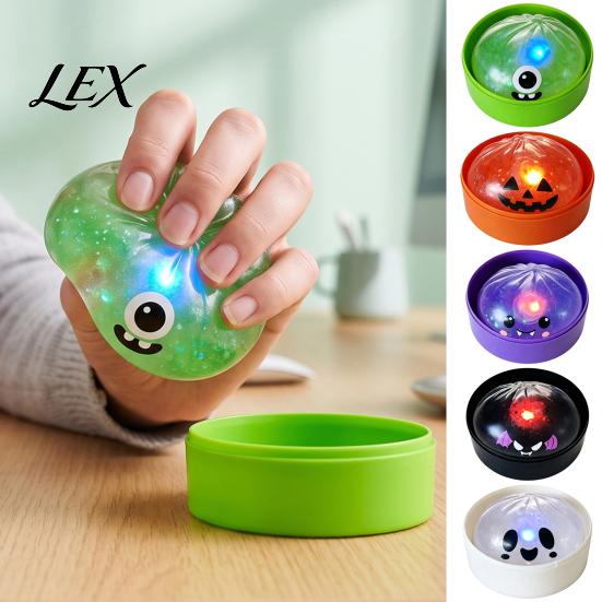 Tactile Sensory Tools Halloween Glitter Dumpling Squeeze Toy, Spooky Ghost Pumpkin with Steamer, Cute Travel Fidgets for Kids Slow Rising Bun