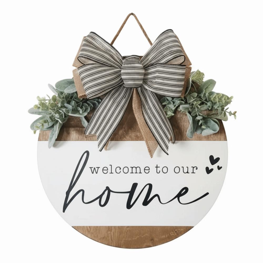 Flower Welcome Sign 2D Flat Wall Art Ornaments Door Wreath Home Decor