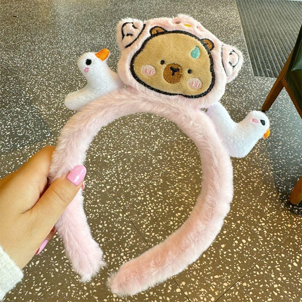 Duck Animal Fluffy Hair Hoop Non-slip Cartoon Hairbands Headpiece Face Washing Hair Hoop  Daily