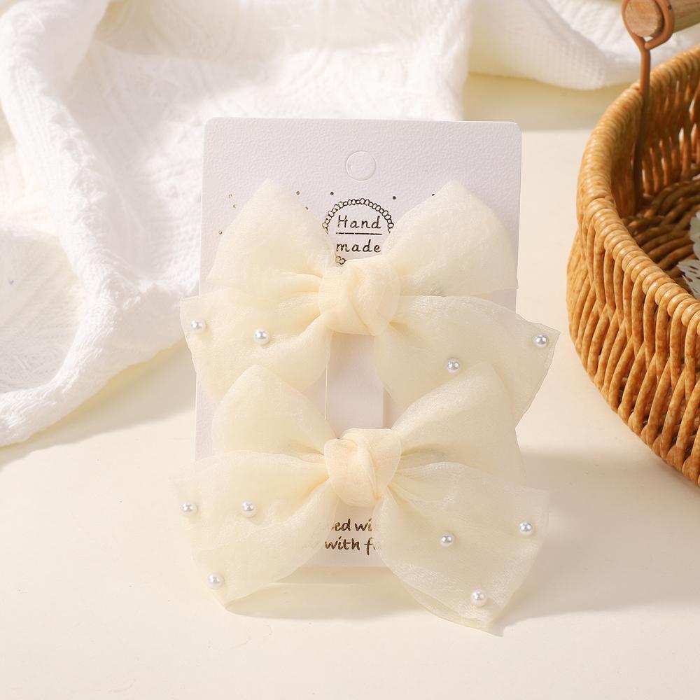 2 шт./набор Жемчужные банты Заколки для волос Милые Сладкие Девочки Боковая заколка Однотонная заколка ручной работы с бантом Аксессуары для волос Головной убор Подарки