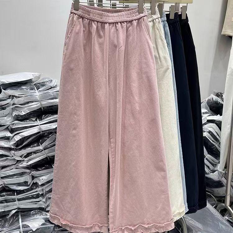 Women's High-Waisted Loose Lace Cropped Pants - Korean Straight-Leg Summer Casual Wear