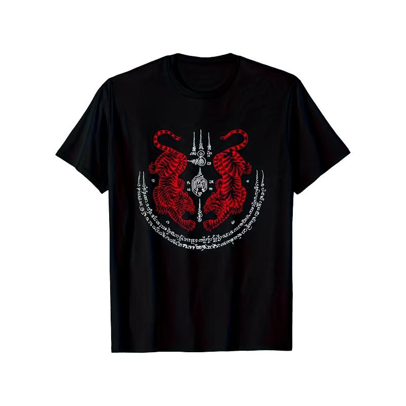 Suea Koo Twin Tigers Sak Yant Gifts Unisex T Shirt Unisex Tee Summer Novelty Streetwear Casual Trendy Oversized Harajuku Oneck Top