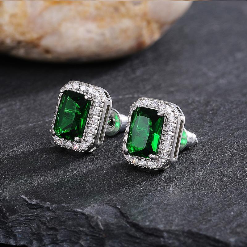 Gorgeous Green Cubic Zirconia Stud Earrings for Women Noble Wedding Party Earring Fine Birthday Gift Lady Fashion Jewelry